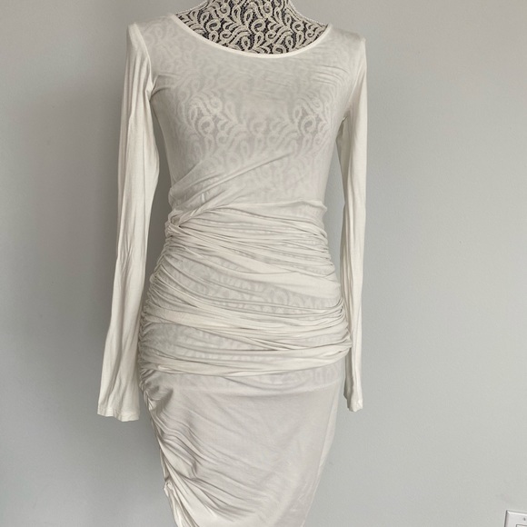 White, asymetrical ruched mid length dress - Picture 1 of 3